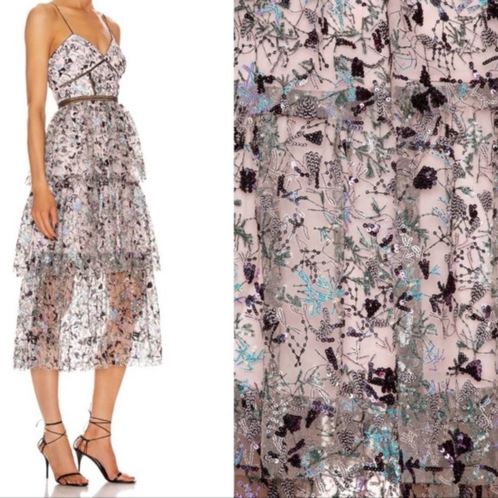 Self-Portrait Constellation Tiered Sequin 8 Midi Dress NWT - Picture 3 of 5